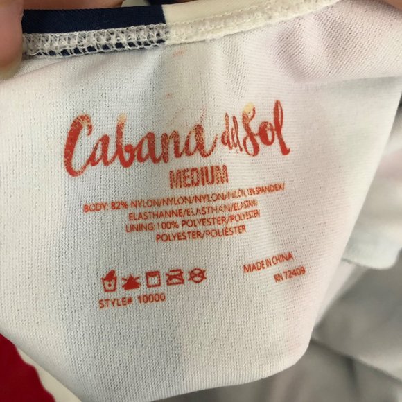 Cabana del Sol Red White Blue Striped Low Cut Back Sleeveless One Piece Swimsuit - Picture 3 of 5